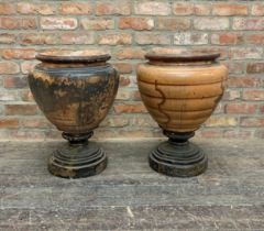 Pair of mid 19th century Italian glazed terracotta urns, 60cm high x 46cm diameter (2)