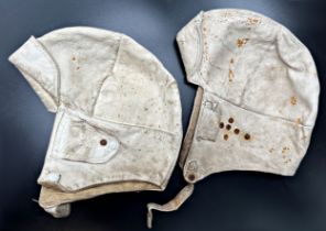 Two early moleskin leather driving helmets with suede interior (2)