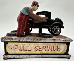 Antique Cast iron "Full Service" Automobile Themed Money Box.