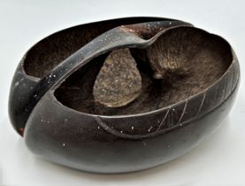 Coco De Mere polished, converted into a twin vessel basket, 25cm long