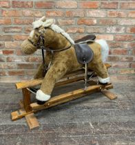 Large Mamas & Papas children's rocking horse with wooden base & leather saddle. L 90cm x H 80cm