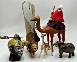 Collection Of Beswick Animals & Leather Camel With Additional Studio Vase & Ceramic Head. Largest