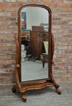 Victorian mahogany cheval mirror with bevelled glass plate, H 166cm x W 76cm