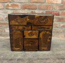 Large Chinese Lacquered Wood Jewellery Cabinet With Inlay Design. W 44cm x D 21cm x H 40cm.