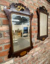 Matched pair of Georgian fretwork wall mirrors, mahogany frames with gilt Ho-Ho bird and conch shell