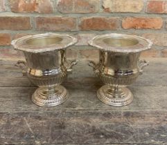 Pair Of Silver Plate Twin Handled Campana Bottle Holders. H 24cm.