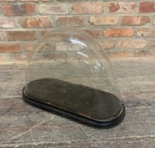 Antique Wooden Based Glass Display Dome. W 54cm x 34cm.