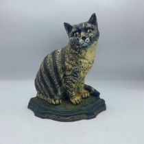 Antique cast iron painted door stop in the form of a cat, H 29cm