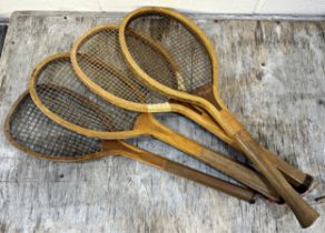 Early Williams Co Paris 'Frezo B' tennis racket, A W Gamage of London 'Champion' tennis racket and