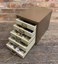 Watchmakers Workshop - five drawer Bisley filing cabinet containing a large collection of vintage