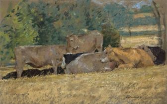 20th century African school - group of cattle, indistinctly signed and dated 76, pastel, 31 x