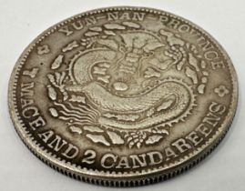 China Yun Nan Province 1 dollar coin Mace and 2 Candereens 1907-1911