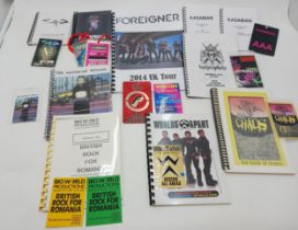 A collection of tour itineraries consisting of:- Foreigner, 2014, UK tour, with laminate pass.: