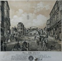 Hall and Stott Bros - Hall end, Crown Street Halifax, street scenes above text, two lithograph