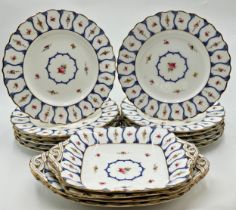 Coalport porcelain dessert service, with rose sprays and gilt highlights, comprising 12 plates and 4