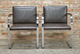 Pair of vintage chrome and leather armchairs, H 79cm (2)