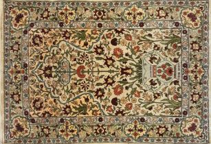 Exceptional quality Persian silk Tree of Life rug or prayer mat, cream ground, 100 x 65cm
