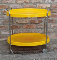 Vintage two tier aluminium trolley with removeable yellow acrylic trays, H 62cm x W 64cm x D 46cm