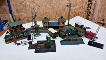 Huge assortment of 00 Gauge Trains, buildings, accessories & track. Includes tin plate signal box