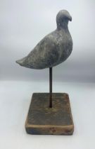 Antique estate made lead decoy pigeon raised on a wood block stand, H 49cm