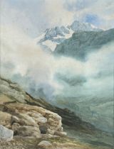 George Strachan (1872-1913) - Mountainous landscape, signed, watercolour, 86 x 58cm, framed