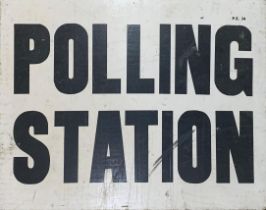Vintage hand painted Polling Station sign, black text on white, 92 x 121cm