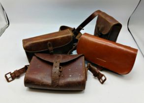 Four good quality firm stitched leather huntsman sporting cases
