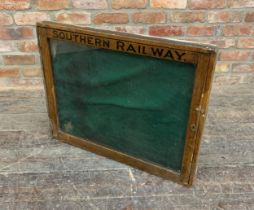 Southern Railway glass fronted notice board with original green felt interior. W 76CM x L 71cm x H