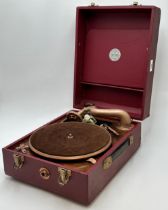 Vintage Antoria Record Player With Quantity Of Vinyl Records In Wooden Box.