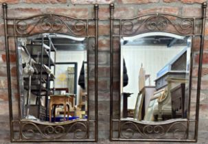Pair of scrolled brass framed mirrors, 78 x 50cm (2)