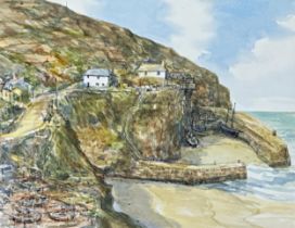 Francis Hewlett (1930-2012) - 'Old St Agnes Harbour', signed and dated '02, watercolour, 28 x