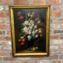19th century Dutch school - still life of a bouquet of flowers, unsigned, oil on canvas, 69 x