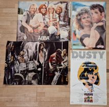 Eight music advertising posters of various sizes to include U2 Joshua Tree tour, Grease, Abba, Cat
