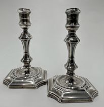 Pair of Edwardian silver tapersticks, maker Hawksworth, Eyre & Co Ltd, Sheffield 1900, 11cm high,