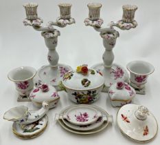 Collection of Herend of Hungary porcelain to include candelabra, lidded pots, ashtrays, dishes etc (