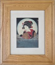 Two antique Japanese woodblock prints on rice paper, 37 x 24cm and 20 x 15cm respectively, framed (