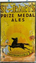 Advertising - 'Starkey's Prize Medal Ales' glass sign with galvanised backing, 52 x 30cm (af)