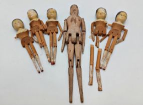 Quantity Of Vintage Folk Art Styled Articulated Wooden Dolls AF (6)