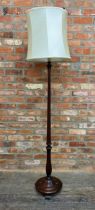 Good quality mahogany standard lamp with reeded column on stepped circular base, H 197cm (