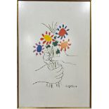 Four large framed gallery posters to include a Picasso screen print, Monet, Max Stern, Amnesty