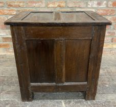 Georgian oak half size twin panel coffer with hinged lid on stile supports, H 66cm x W 65cm x D 46cm