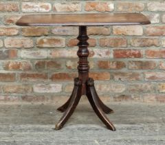 19th century mahogany side table, the turned column raised on a quadrupled base with swept supports,