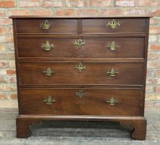 George III mahogany chest of drawers, two short over three long drawers, H 93cm x W 99cm x D 51cm