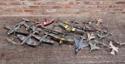 Collection of model aeroplanes to include metal & plastic examples. Some age related wear to some