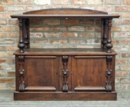 Victorian mahogany buffet, the raised moulded top on four baluster turned columns fitted with two