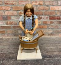 Good vintage ex-shop display automaton of a washer girl with tub and washboard, with moving arms and