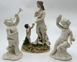 Nymphenburg after Frankenthal porcelain character group of standing nude maiden and cupid, 22cm high