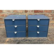 Pair of vintage three drawer desktop filing cabinets with painted finish, H 34.5cm x W 34.5cm x D
