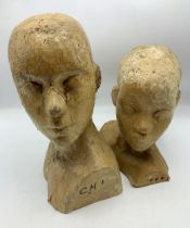 Two Vintage fibreglass wig making stands, ideal hat stands (2)