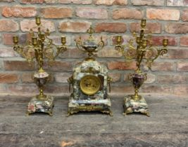 Good quality 19th century French granite garniture mantel clock, with ormolu mounts, the twin